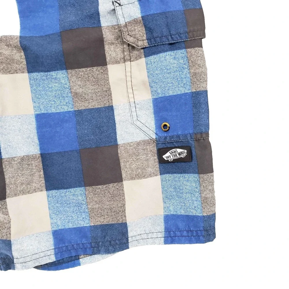 Vans Boardshorts Mens 32 Blue‎ Plaid Y2K Swim Trunks Surfing Skater Beach Cargo